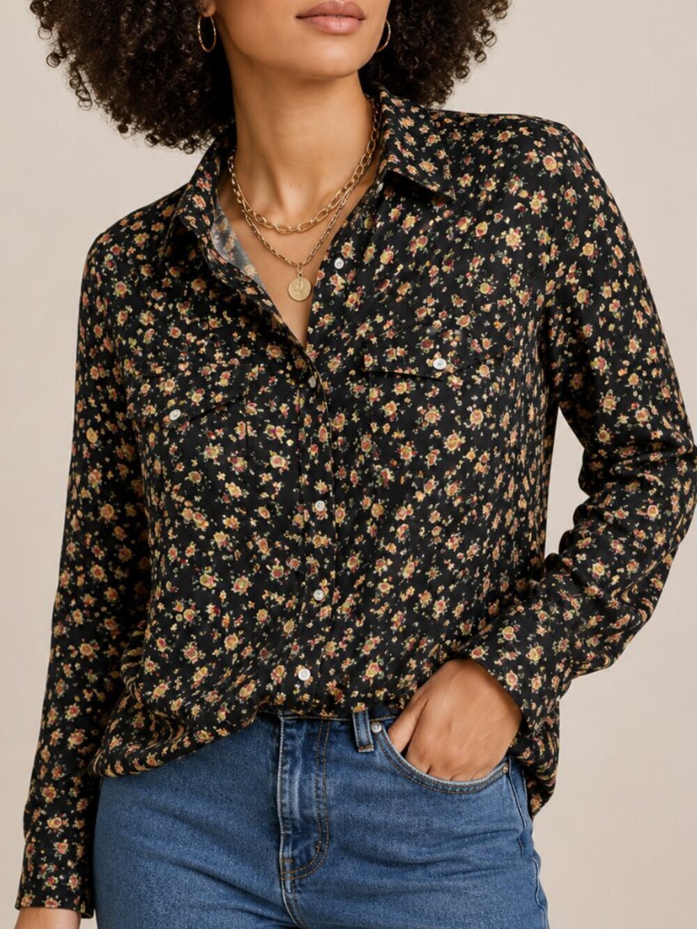 Floral Oversized Button Up Shirt Boho Cottagecore Blouse Ascot & Hart - Picture 1 of 6